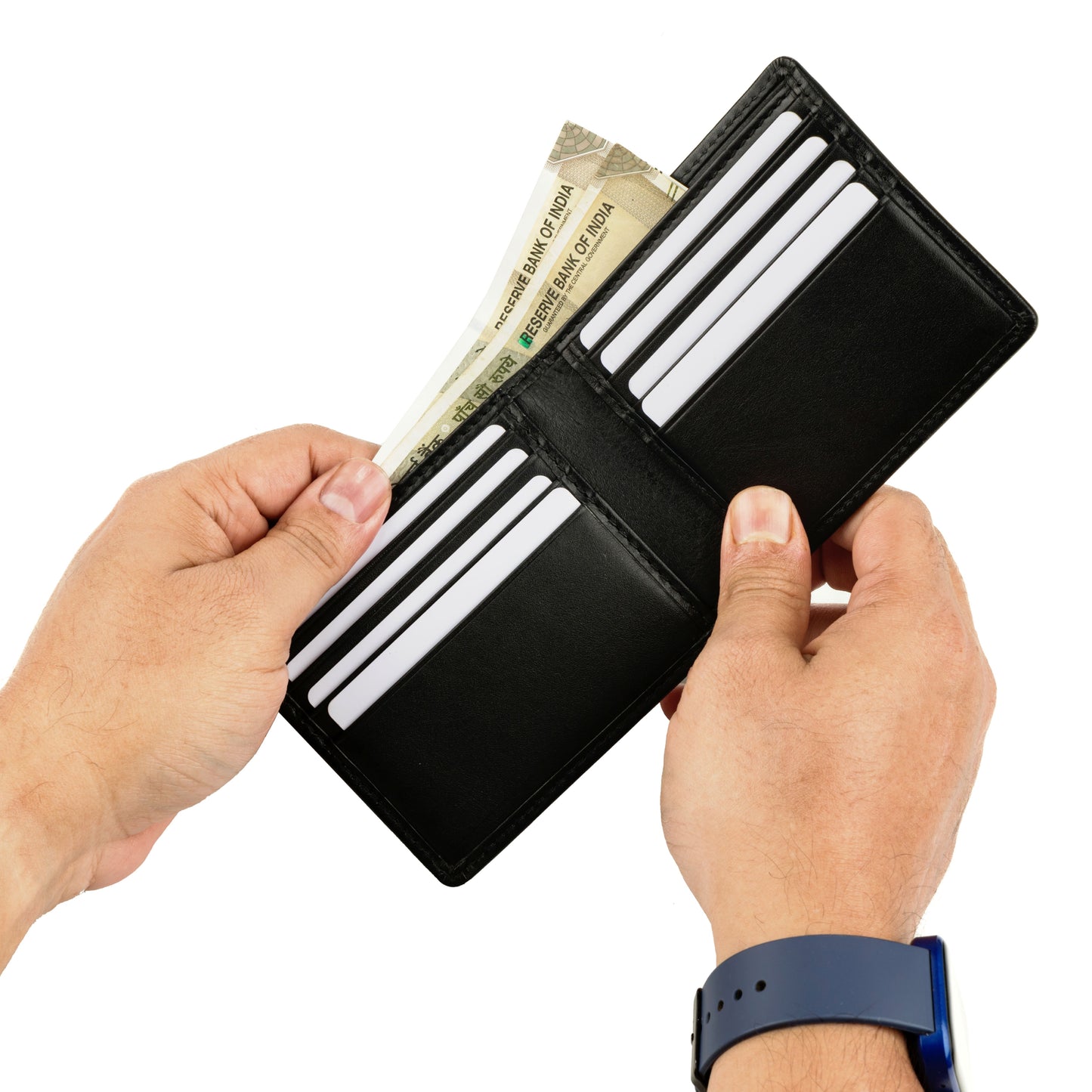 Leather wallet for Men's stylist business purse RFID protect precision Quality Multiple Card Indiab map Print