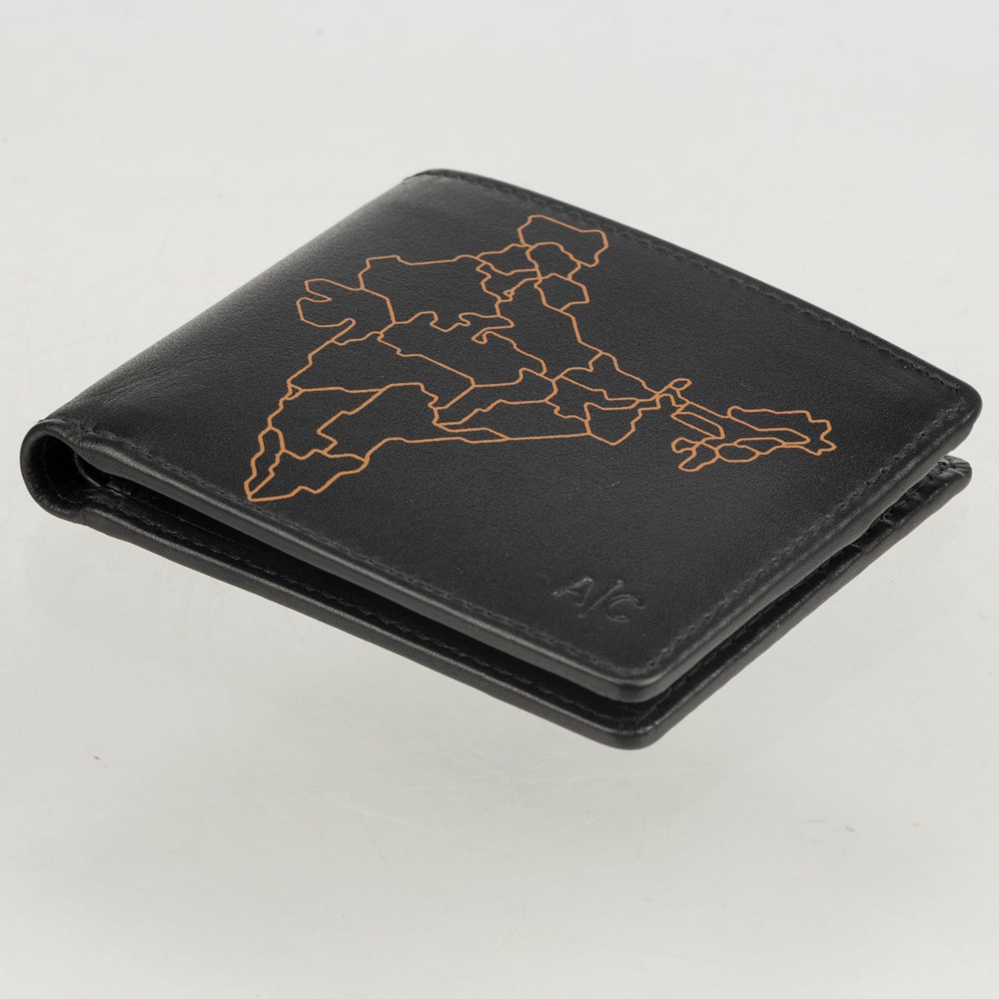 Leather wallet for Men's stylist business purse RFID protect precision Quality Multiple Card Indiab map Print
