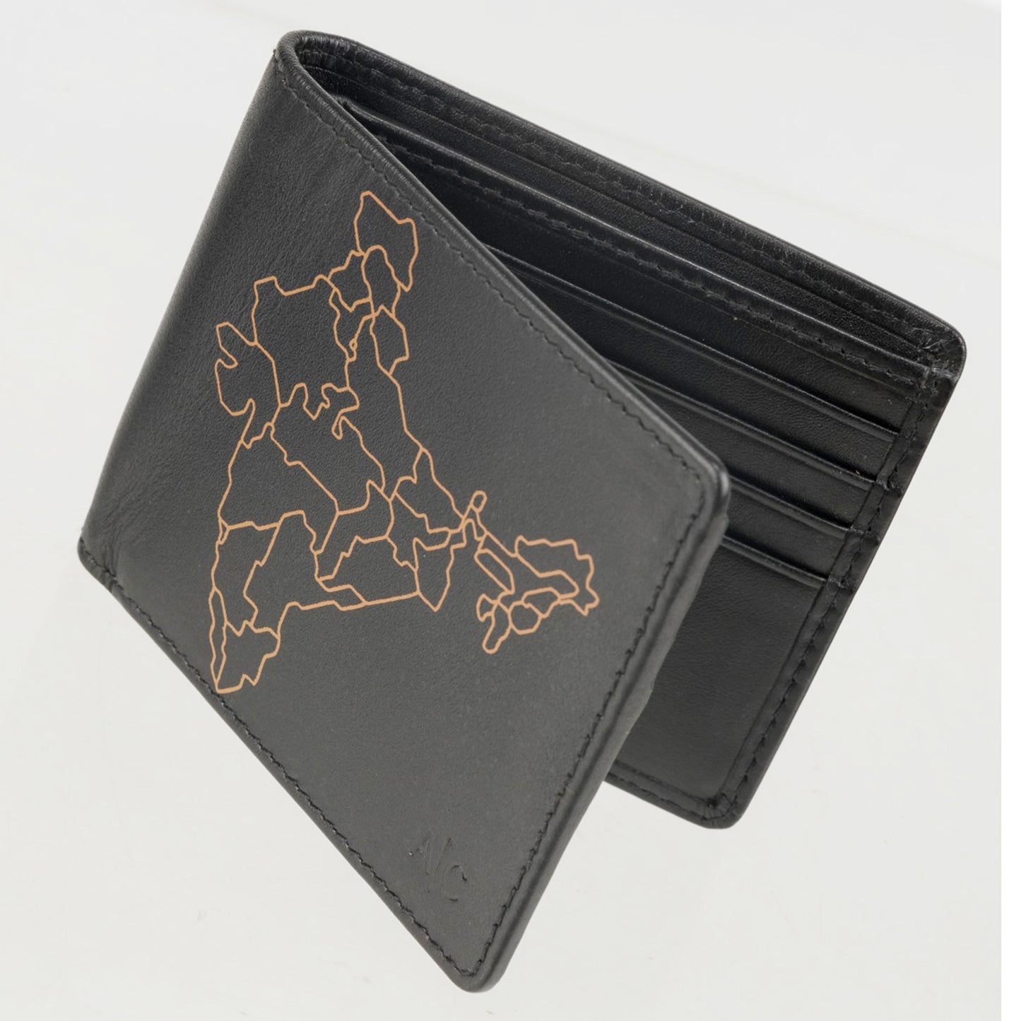 Leather wallet for Men's stylist business purse RFID protect precision Quality Multiple Card Indiab map Print