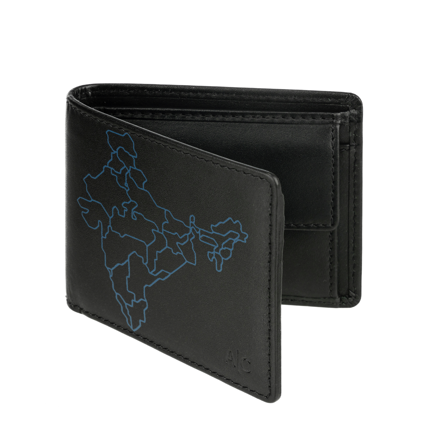 Leather wallet for Men's stylist business purse RFID protect precision Quality Multiple Card Indiab map Print