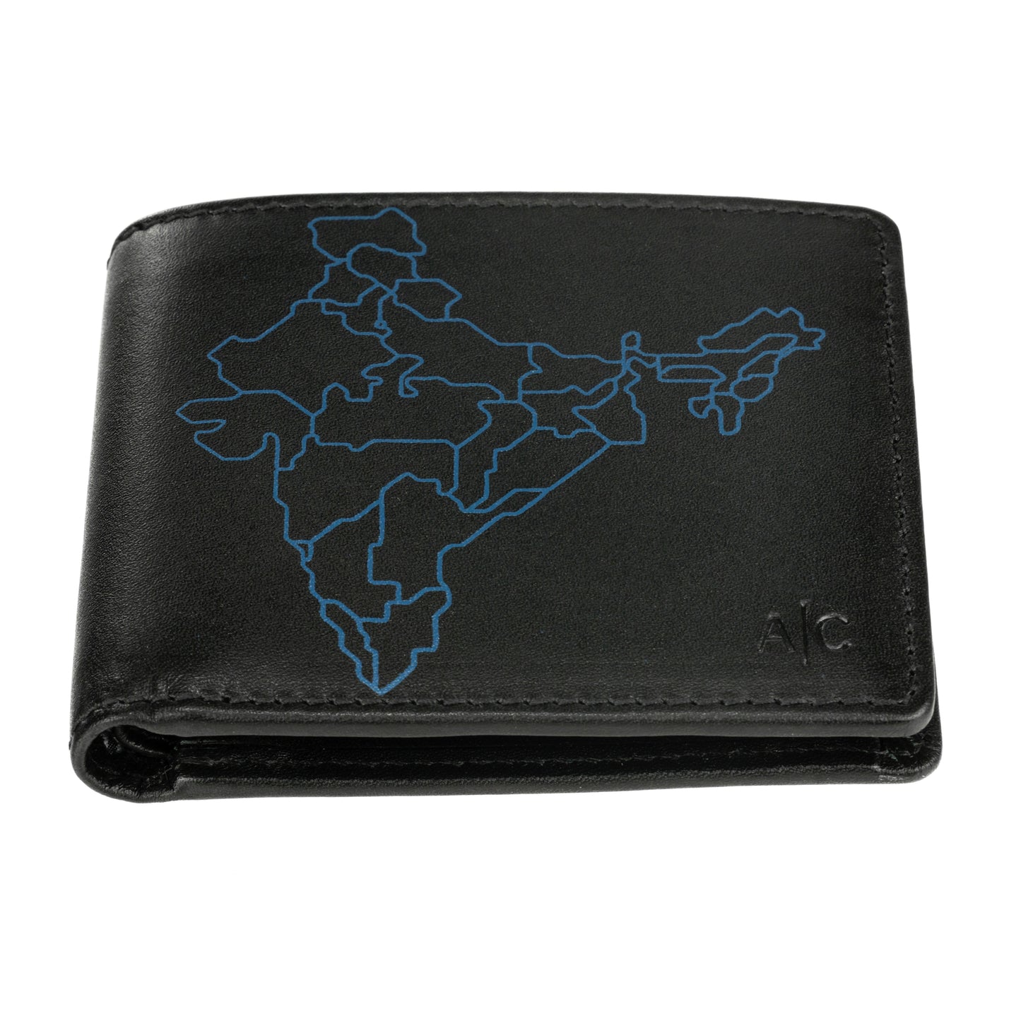 Leather wallet for Men's stylist business purse RFID protect precision Quality Multiple Card Indiab map Print