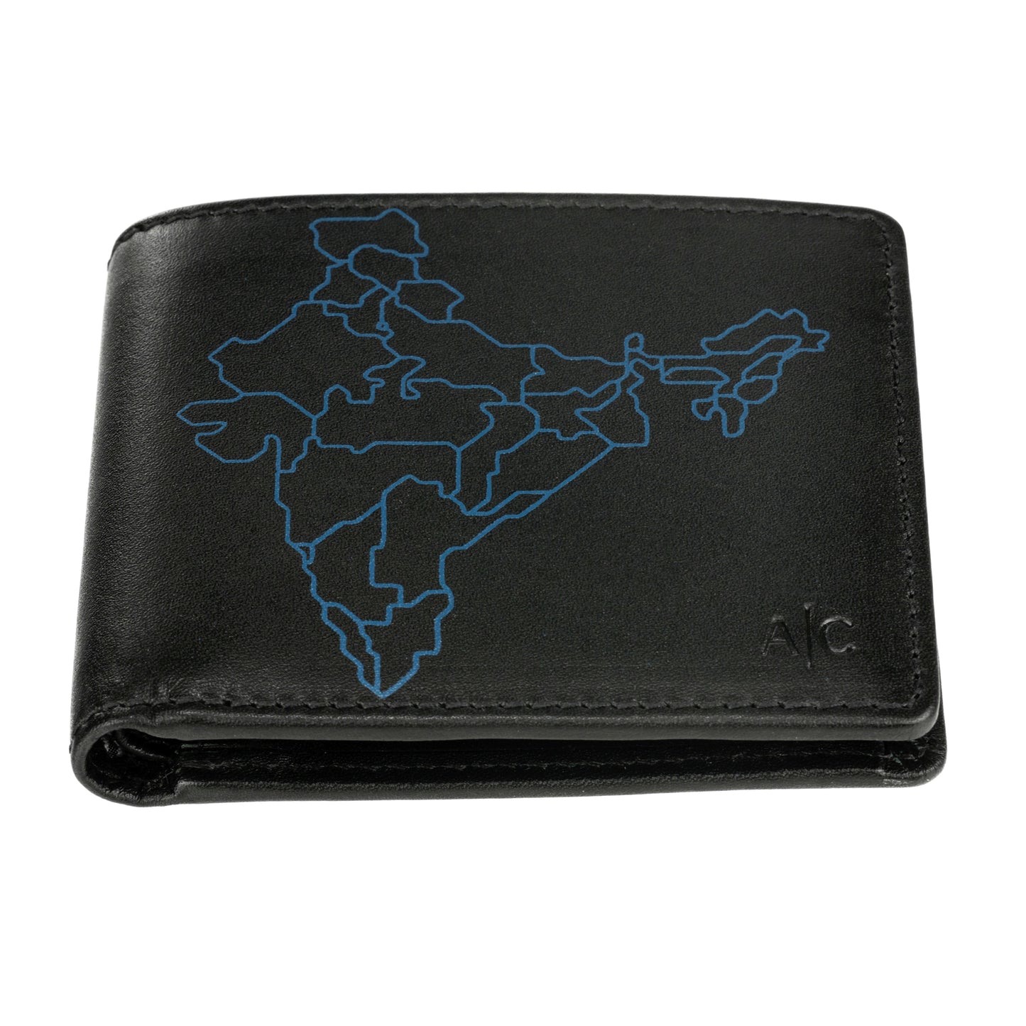 Leather wallet for Men's stylist business purse RFID protect precision Quality Multiple Card Indiab map Print