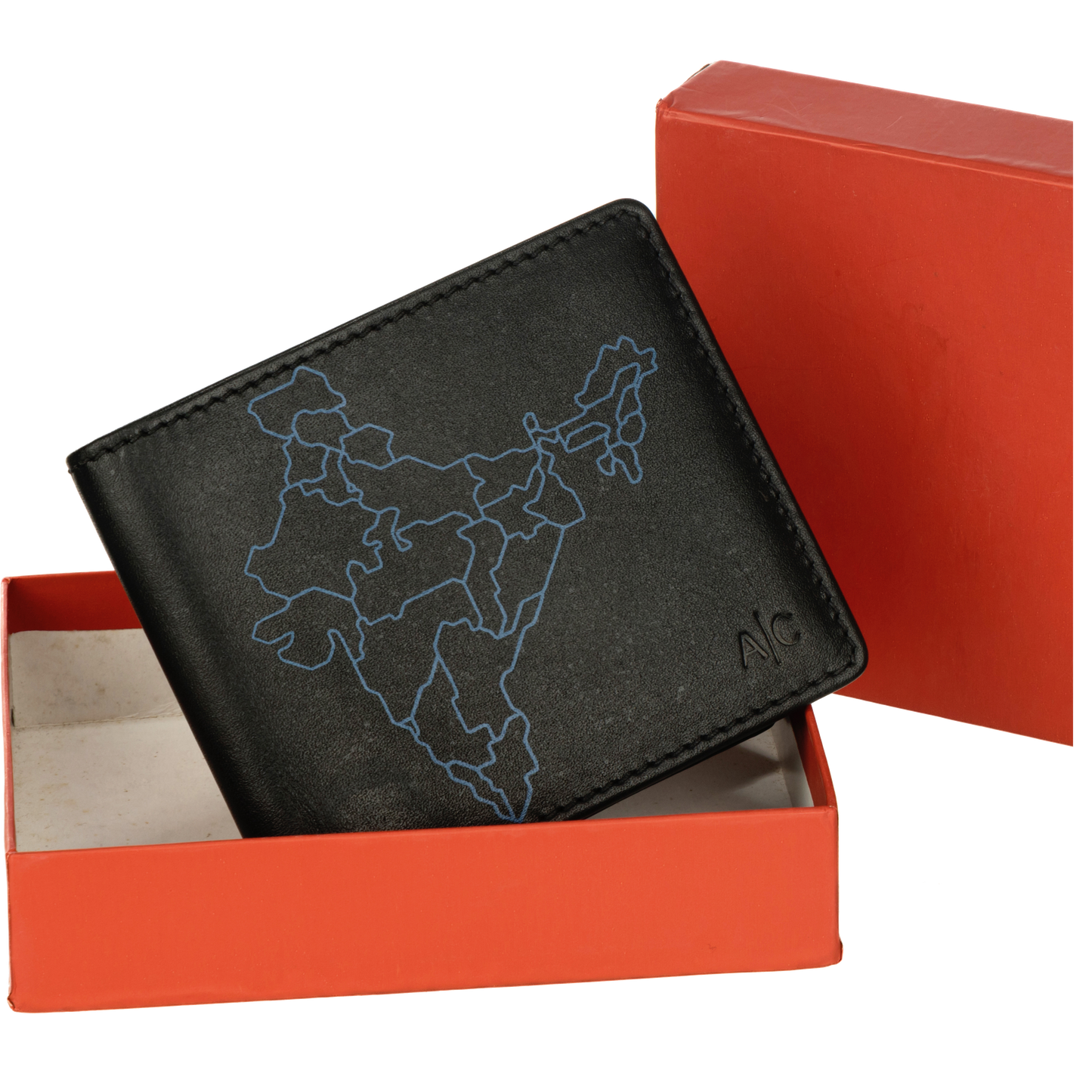 Leather wallet for Men's stylist business purse RFID protect precision Quality Multiple Card Indiab map Print