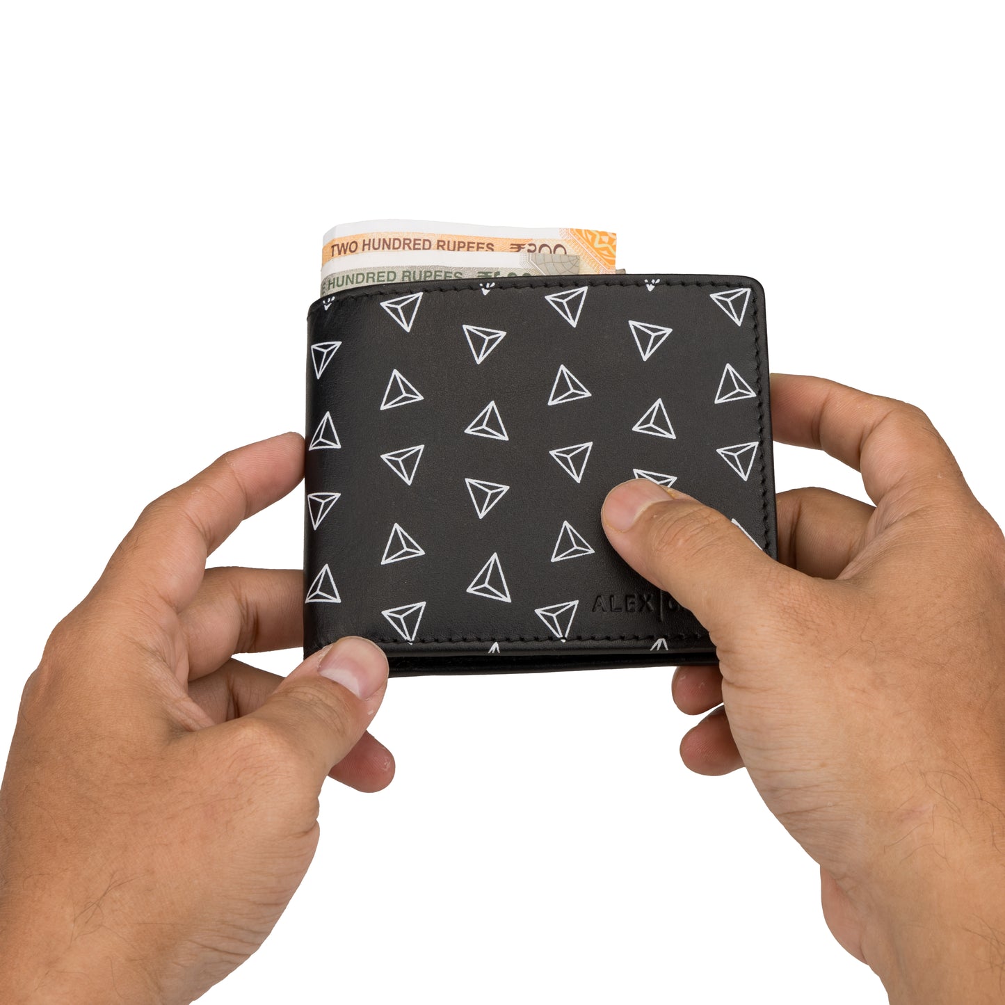 Leather Wallet for Men's Slim Bilfold 4 Card Slots Triangle print RFID Technology