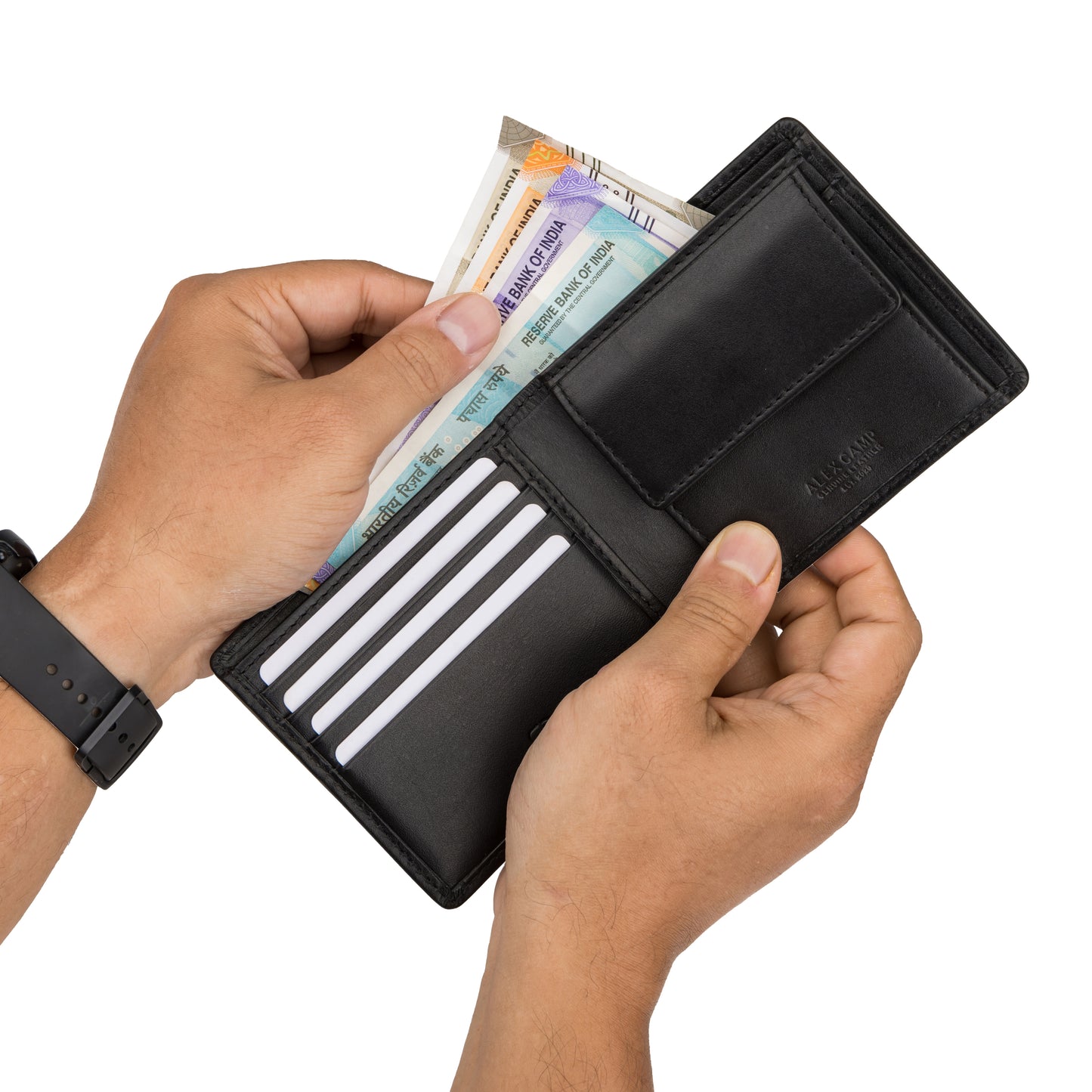 Leather Wallet for Men's Slim Bilfold 4 Card Slots Triangle print RFID Technology