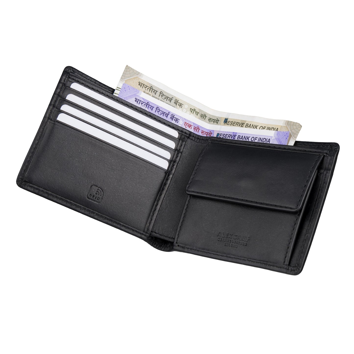 Leather Wallet for Men's Slim Bilfold 4 Card Slots Triangle print RFID Technology