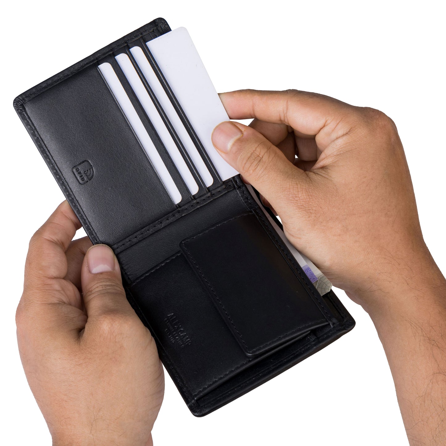 Leather Wallet for Men's Slim Bilfold 4 Card Slots Triangle print RFID Technology