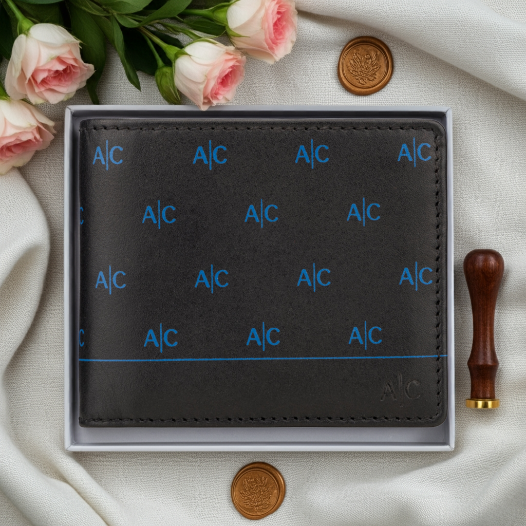 Leather Wallet for Men's Slim Bilfold Card Slots & coin Logo Print Id window FID Technology